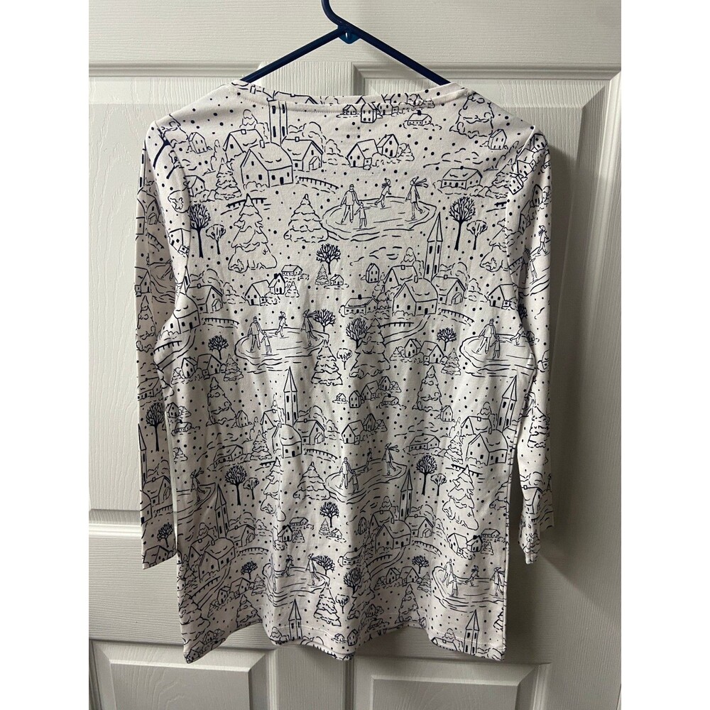 NWT Kim Rogers Perfectly Soft T-Shirt Winter Scene Black and White - Picture 3 of 8